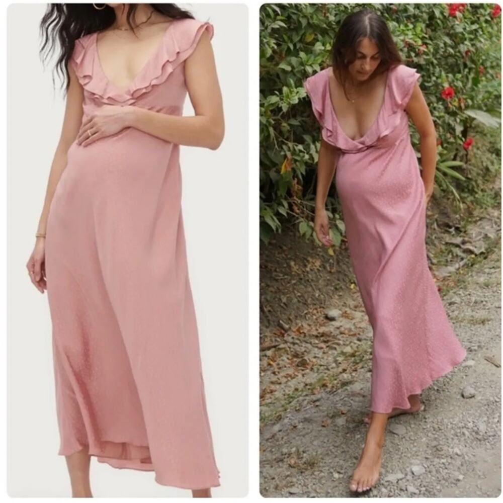 HATCH Maternity Emily Pink Ruffle Maxi Floral Sleeveless Dress Sz 4 / XL
